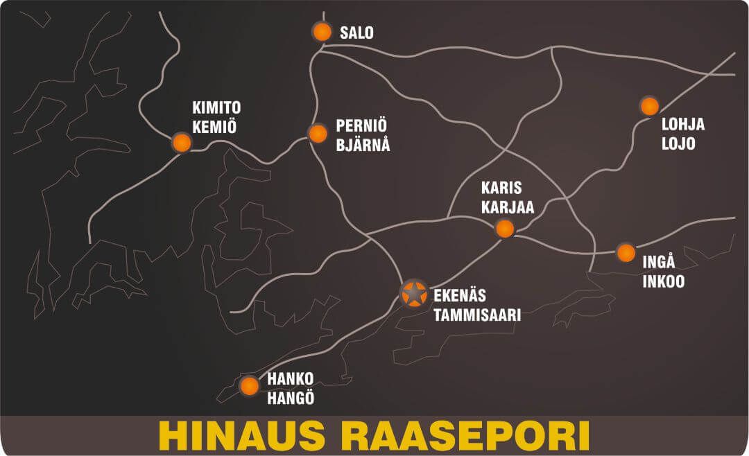 Hinaus Raasepori toiminta-alue